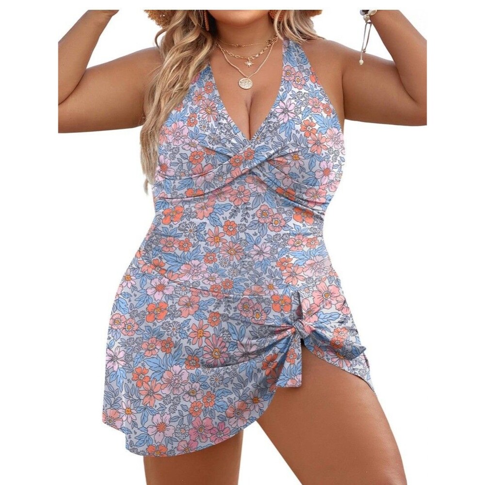 Blooming Jelly Women's Floral Swimdress B Cup 2 Piece Adjustable, 4XL